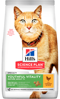 Ração para Gatos Hills Science Plan Cat Adult 7+ Youthful Vitality Chicken with Rice | 1,5 kg