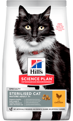 Ração para Gatos Hills Science Plan Sterilised Mature Adult 7+ Cat with Chicken | 1,5 kg