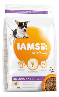 Ração para Cão Iams for Vitality Small and Medium Breed Dog Puppy Food with Fresh Chicken | 12 kg