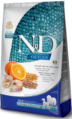 Ração para Cão N&D Ocean Dog Codfish, Spelt, Oats, & Orange Adult Medium Maxi | 12 kg