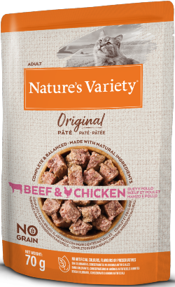 Ração húmida para Gatos Natures Variety Cat Original No Grain Vaca & Frango Paté | Wet (Saqueta) | 12 x 70 g