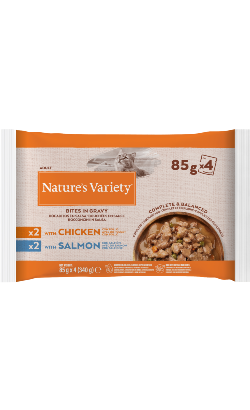 Ração húmida para Gatos Natures Variety Cat Pedaços em Molho Multipack Frango & Salmão | Wet (Saqueta) | 4 x 85 g