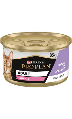 Ração húmida para Gatos Pro Plan Cat Adult Delicate Mousse With Turkey Terrine| Wet (Lata) | 24 x 85 g