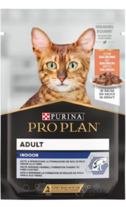 Ração húmida para Gatos Pro Plan Cat Adult Indoor with Salmon in Gravy | Wet (Saqueta) | 26 x 85 g