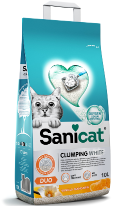 Areia para Gato Sanicat Clumping White Active Duo Baunilha & Tangerina | 10 L