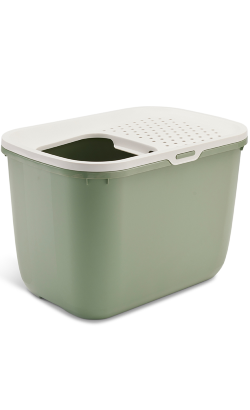 Caixa de areia para Gatos Savic WC Hop In | Branco & Verde Botânico