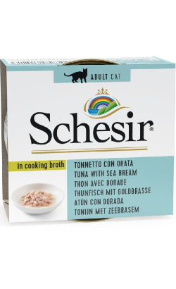 Ração húmida para Gatos Schesir Cat Atum com Dourada em Caldo de Peixe | Wet (Lata) | 14 x 70 g