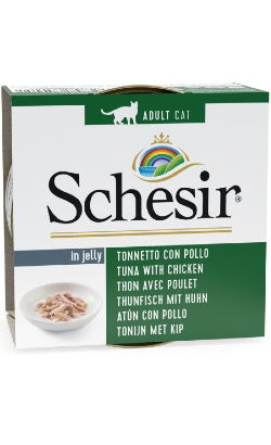 Ração húmida para Gatos Schesir Cat Atum com Frango em Gelatina | Wet (Lata) | 14 x 85 g