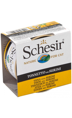 Ração húmida para Gatos Schesir Cat Atum com Surimi em Gelatina | Wet (Lata) | 14 x 85 g