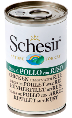 Ração húmida para Gatos Schesir Cat Filete de Frango com Arroz em Gelatina | Wet (Lata) | 24 x 140 g