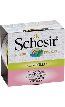 Ração húmida para Gatos Schesir Cat Filete de Frango em Caldo de Frango | Wet (Lata) | 14 x 70 g