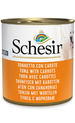 Ração húmida para Cão Schesir Dog Atum e Cenoura em Gelatina | Wet (Lata) | 16 x 285 gr