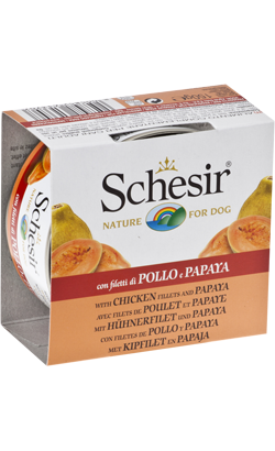 Ração húmida para Cão Schesir Dog Filete de Frango com Papaia em Gelatina | Wet (Lata) | 10 x 150 g