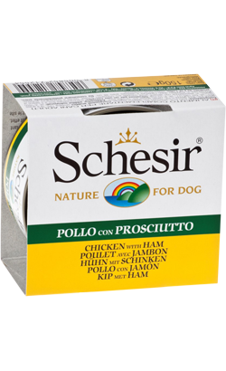 Ração húmida para Cão Schesir Dog Filete de Frango com Presunto em Gelatina | Wet (Lata) | 10 x 150 g
