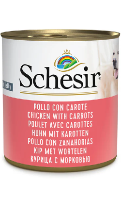 Ração húmida para Cão Schesir Dog Frango e Cenoura em Gelatina | Wet (Lata) | 16 x 285 gr