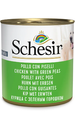 Ração húmida para Cão Schesir Dog Frango e Ervilhas em Gelatina | Wet (Lata) | 16 x 285 gr