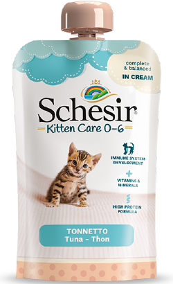 Ração húmida para Gatos Schesir Cat Kitten Care Creme Atum 0-6 Meses | Wet (Saqueta) | 20 x 150 g