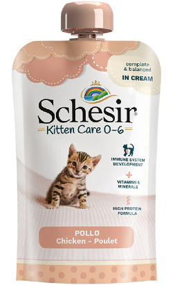 Ração húmida para Gatos Schesir Cat Kitten Care Creme Frango 0-6 Meses | Wet (Saqueta) | 20 x 150 g