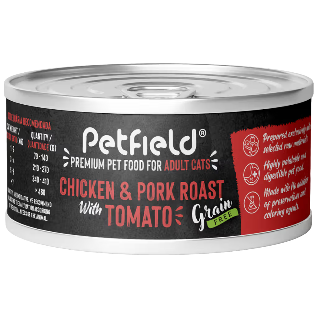 Petfield Premium Pet Food Gato Grain-Free Frango, Porco Assado e Tomate - Ração húmida para gato