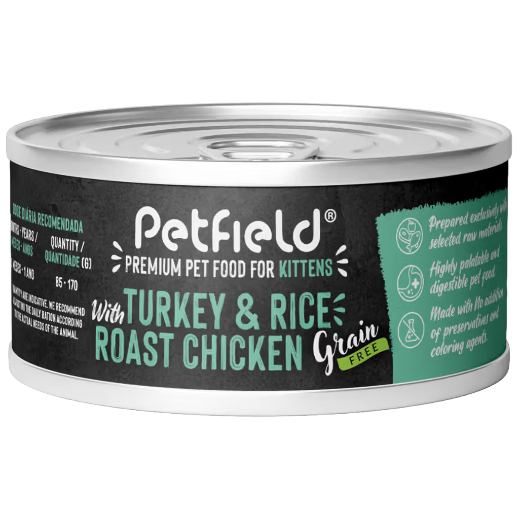 Petfield Premium Pet Food Gato Gatinho Peru, Arroz e Frango Assado - Ração húmida para gato