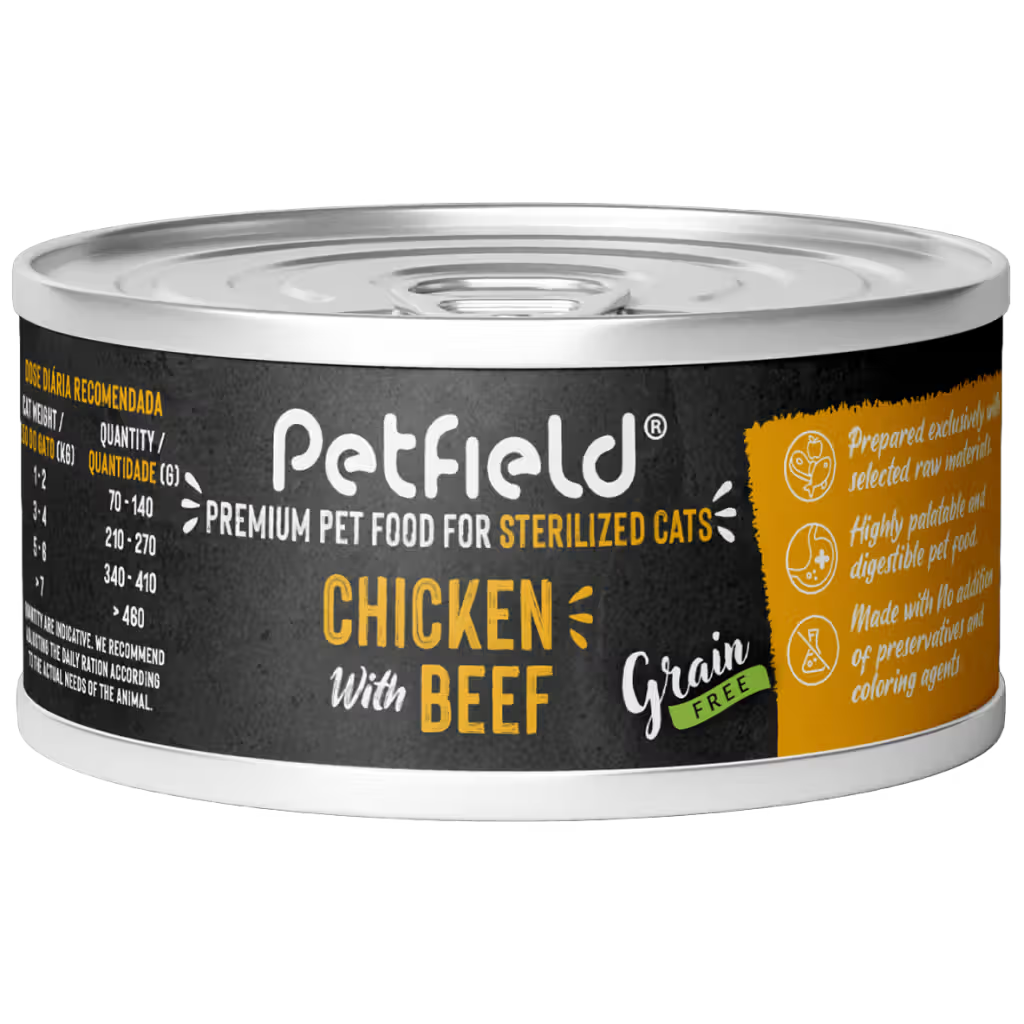 Petfield Premium Pet Food STZ Gato Esterilizado Grain-Free Pollo y Ternera - Comida húmeda para gatos esterilizados