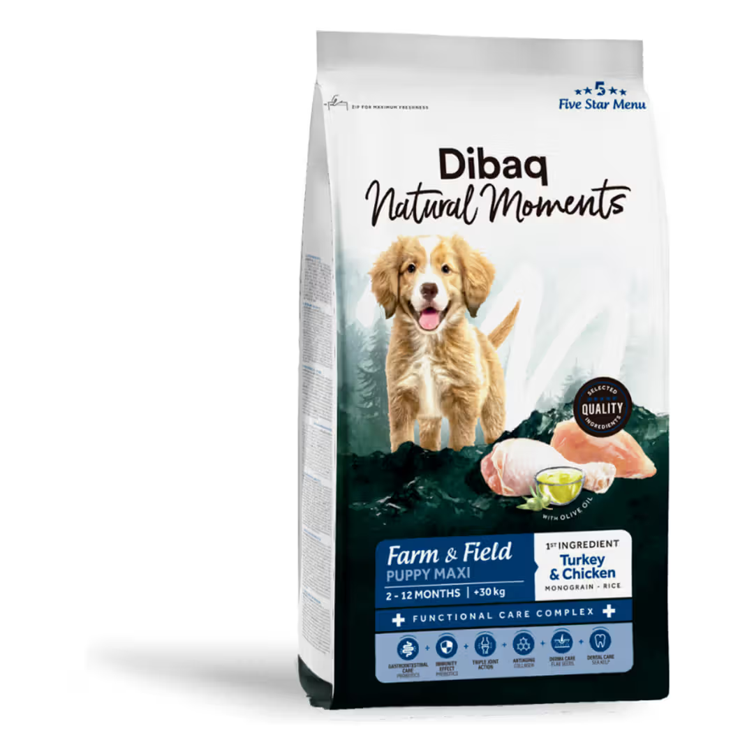 Dibaq Natural M. F&F Perro Cachorro Maxi Pavo y Pollo - Pienso seco para perro