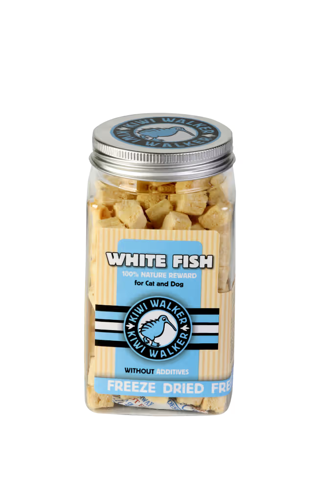 Kiwi Walker Square Jar Perro Pescado Blanco - Snack para perro