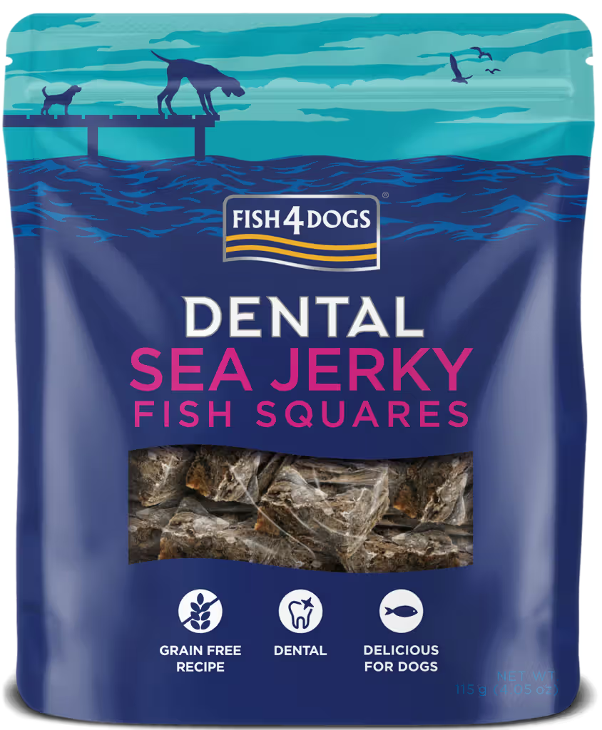 Fish4Pets Dental Sea Jerky Fish Squares Cão Peixe Branco - Snack para cão para saúde dental e controlo de peso
