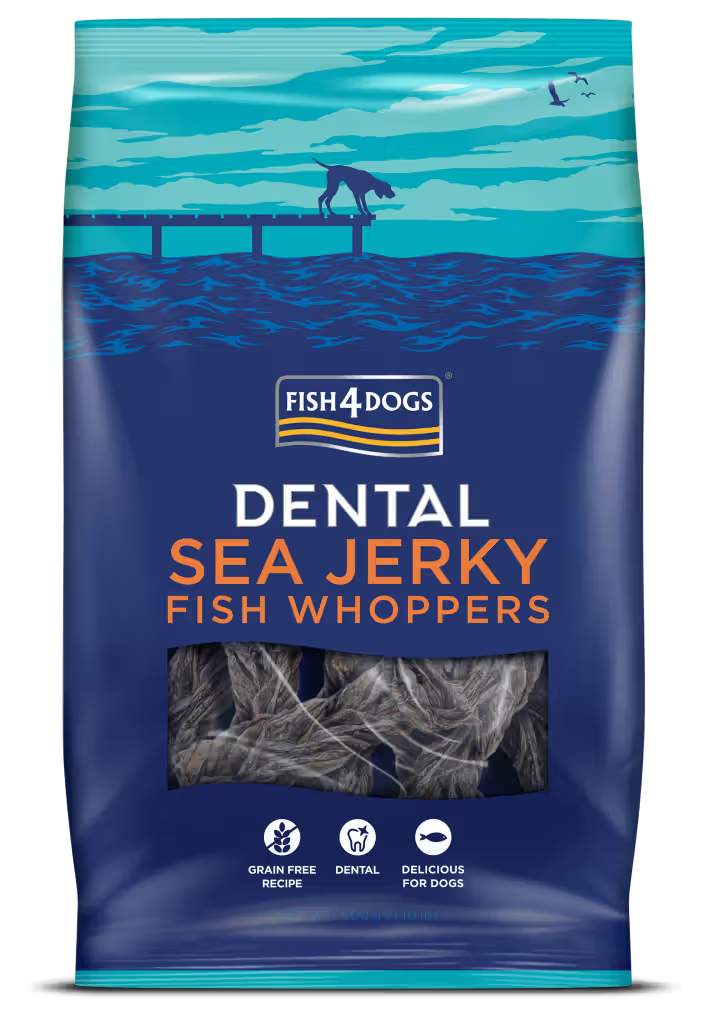 Fish4Pets Dental Sea Jerky Fish Whoppers Cão Peixe Branco - Snack para cão para a saúde dental e controlo de peso