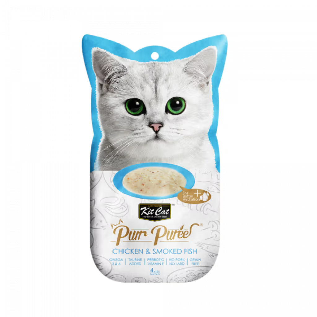 Kit Cat Purr Puree Gato Frango e Peixe Fumado Grain-Free - Ração húmida para gato