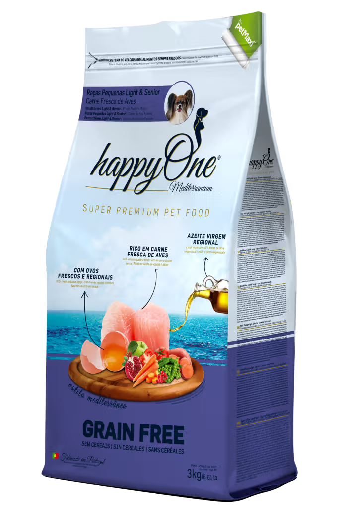 HappyOne Mediterraneum Cão Pequeno Sénior Light Aves Grain-Free - Ração seca para cão para controlo de peso