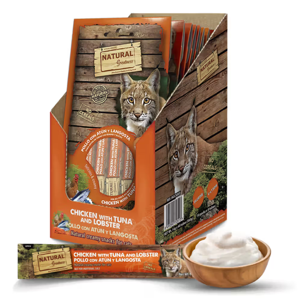 Natural Greatness Creamy Immune System Gato Pollo, Atún y Langosta Grain-Free - Snack para gato con soporte inmunitario