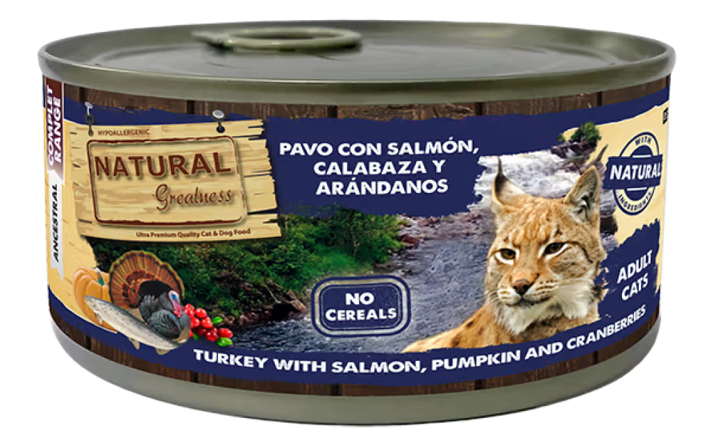 Natural Greatness Gato Adulto Pavo, Salmón, Calabaza y Arándanos - Comida húmeda para gato