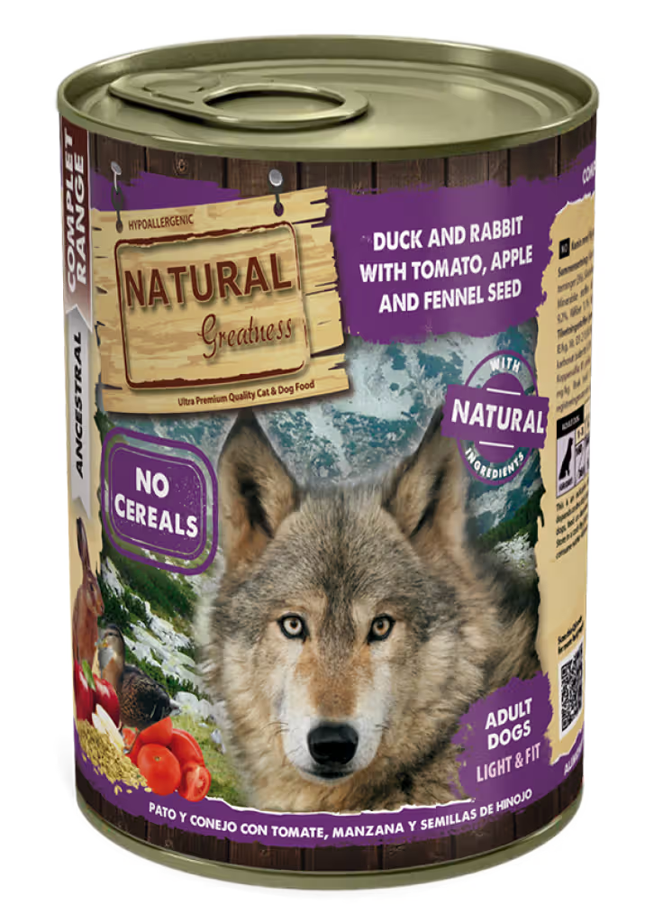 Natural Greatness Cão Adulto Pato, Coelho, Tomate, Maçã e Sementes de Funcho - Ração húmida para cão