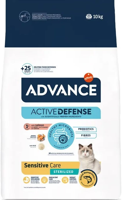 Alimento para gatos Advance Cat Sterilized Sensitive Care | Salmón y cebada | 10 kg