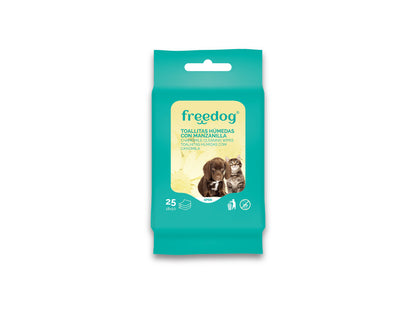 FREEDOG TOALLITAS HUMEDAS MANZANILLA POCKET - Toalhitas húmidas para cão e gato com camomila