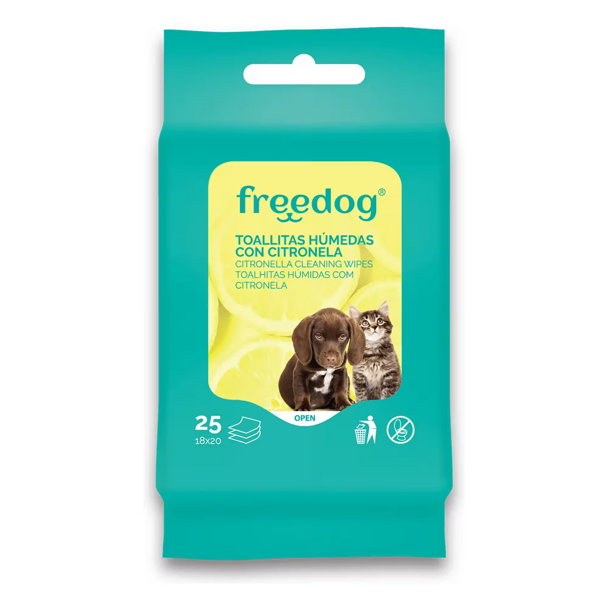 FREEDOG TOALLITAS HUMEDAS CITRONELA POCKET - Toalhitas húmidas para cão e gato com citronela