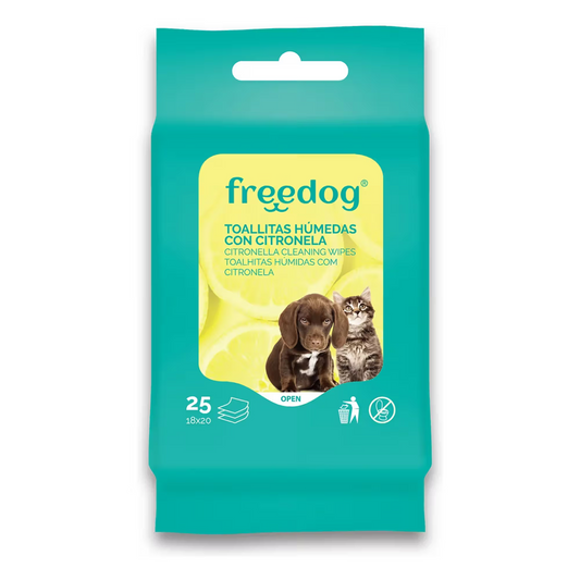 FREEDOG TOALLITAS HUMEDAS CITRONELA POCKET - Toalhitas húmidas para cão e gato com citronela