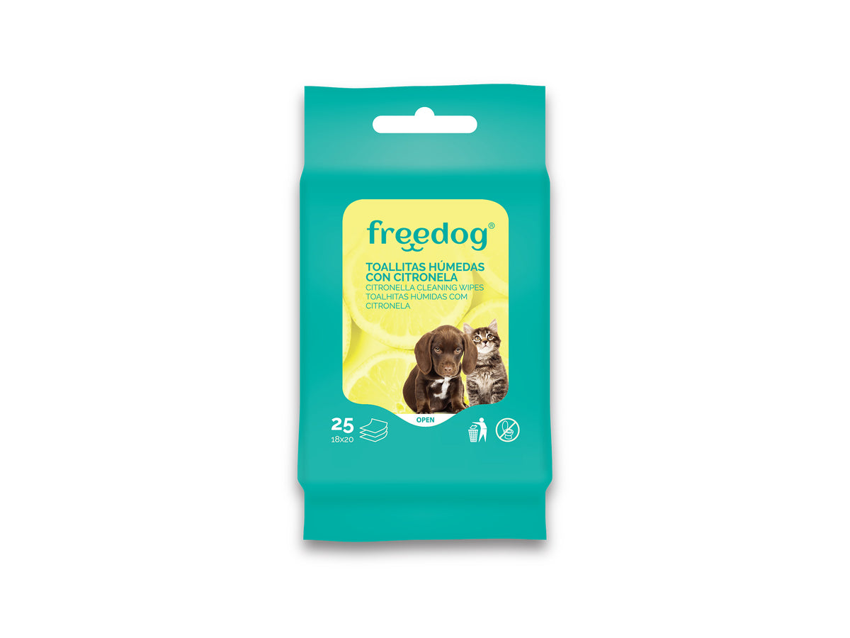FREEDOG TOALLITAS HUMEDAS CITRONELA POCKET - Toallitas húmedas para perro y gato con citronela
