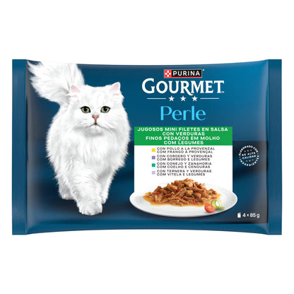 Gourmet Perle Finos pedaços em molho - Alimento húmido para gato - Carne e legumes