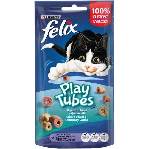 Felix Feline Play Tubes Gato Peixe e Gambas - Snack para gato