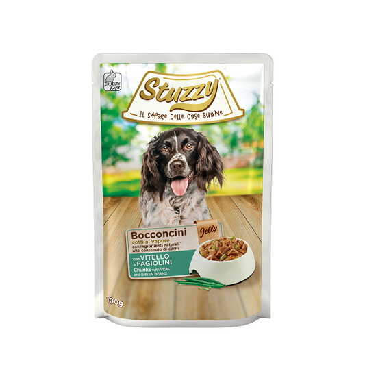 STUZZY POUCH JELLY DOG CHUNKS VEAL & GREEN BEANS | 24 X 100G