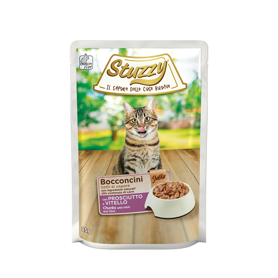 STUZZY POUCH JELLY CAT CHUNKS HAM & VEAL | 24 X 85G