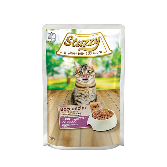 STUZZY POUCH JELLY CAT CHUNKS HAM & VEAL | 24 X 85G
