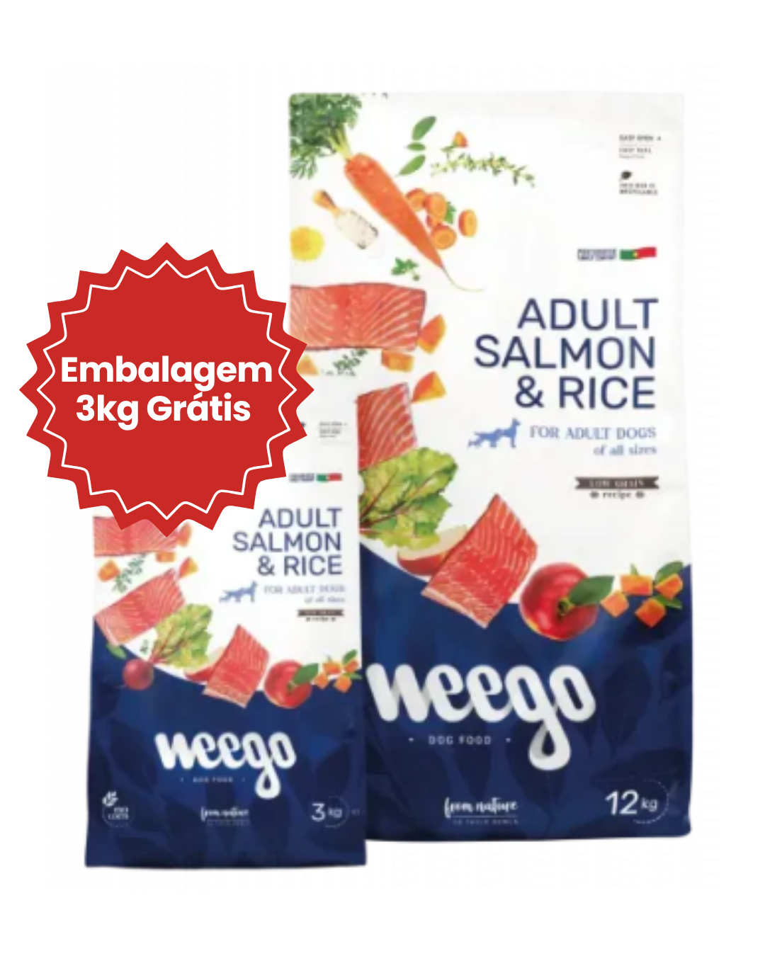 OFERTA 3kg: Weego Dog Low Grain Food Adult Salmon & Rice Low Grain 12 KG + Embalagem 3kg Grátis