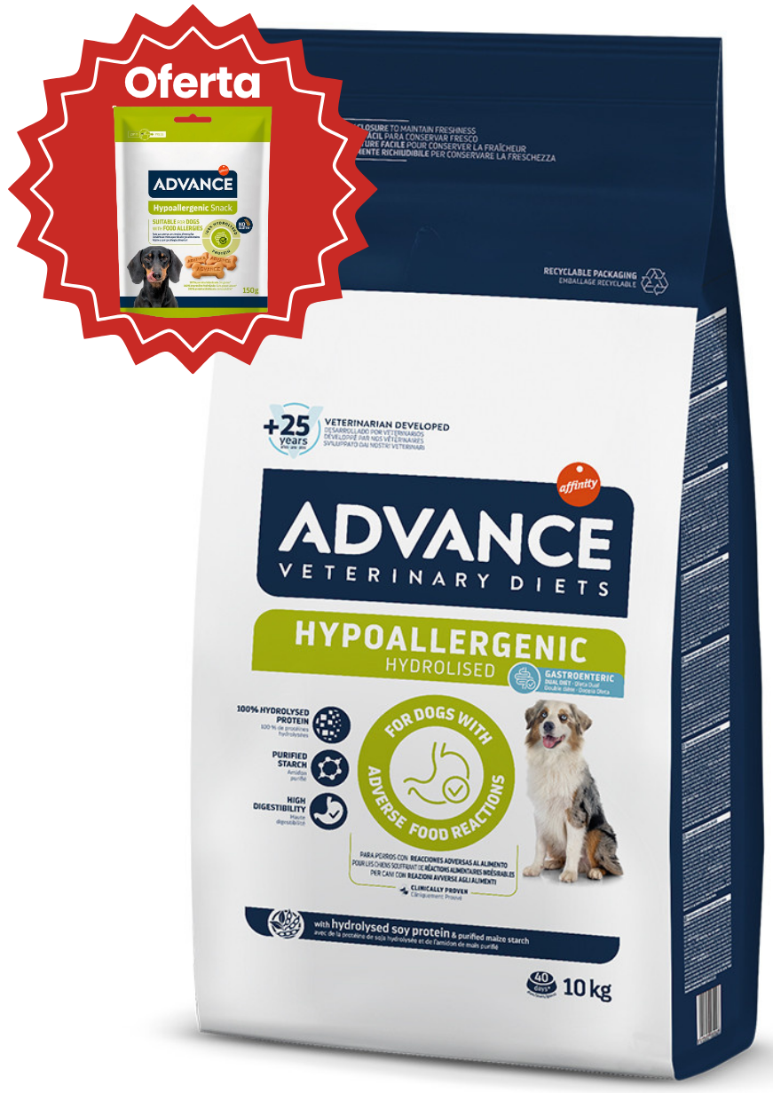 OFERTA: Ração Veterinária para Cão Advance Vet Dog Hypoallergenic | 10 kg + OFERTA Snack Advance Hypoallergenic 150gr