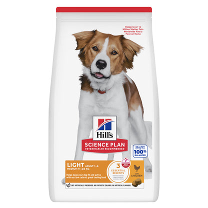 Hill's Adult Medium Light - Pienso seco para perros de raza mediana - Pollo