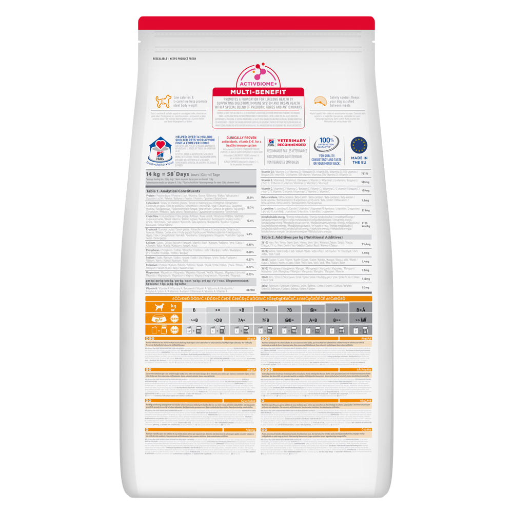 Hill's Adult Medium Light - Pienso seco para perros de raza mediana - Pollo
