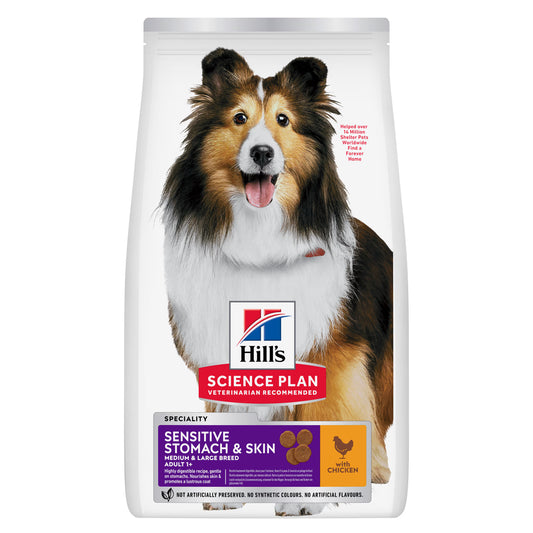 Hills Science Plan Perro Adulto Mediano Estómago y Piel Sensibles Pollo - Pienso seco para perro con estómago y piel sensibles