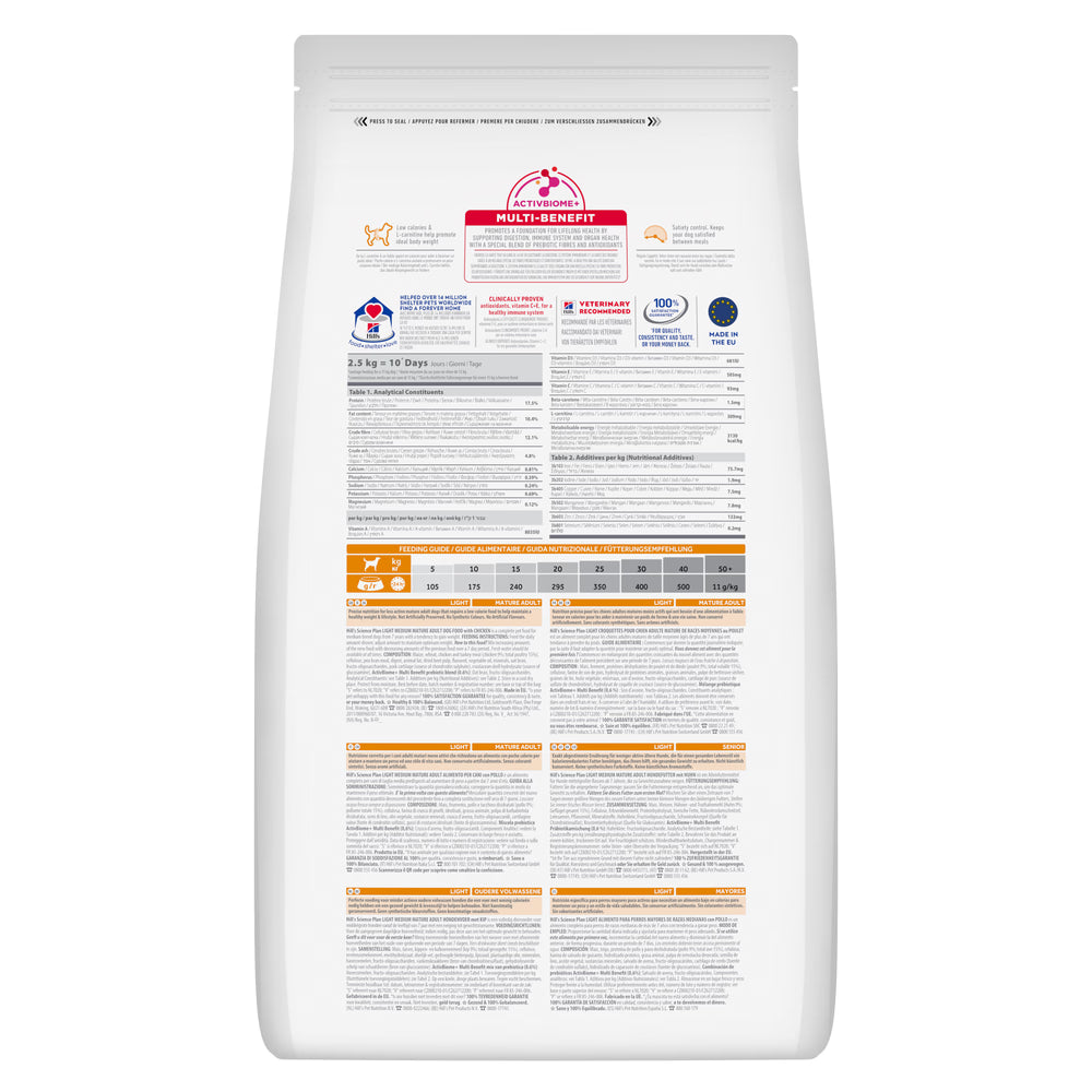 Hill's Light Mature Adult 7+ Medium - Pienso seco para perros de raza mediana de más de 7 años - Pollo